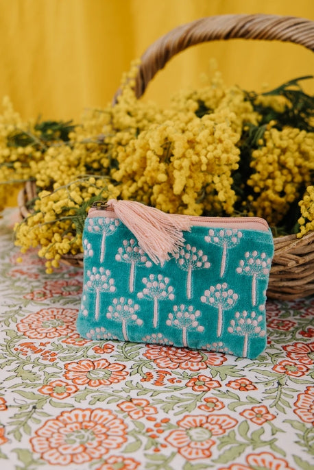 Velvet Thistle Pouch - Aqua & Pink