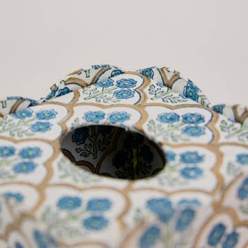 Block Printed Tissue Box - Trellis Indigo and  Wild Rose Buttercream