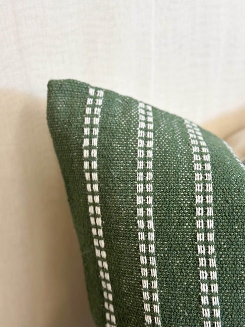 Green with Cream Stitching Cushion Cover