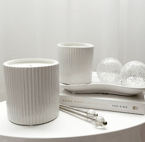 Ceramic Candle Jar - Ribbed Set of 2