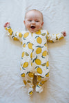 Organic Cotton Baby Sleepsuit in Cream " Lemon Grove " Print