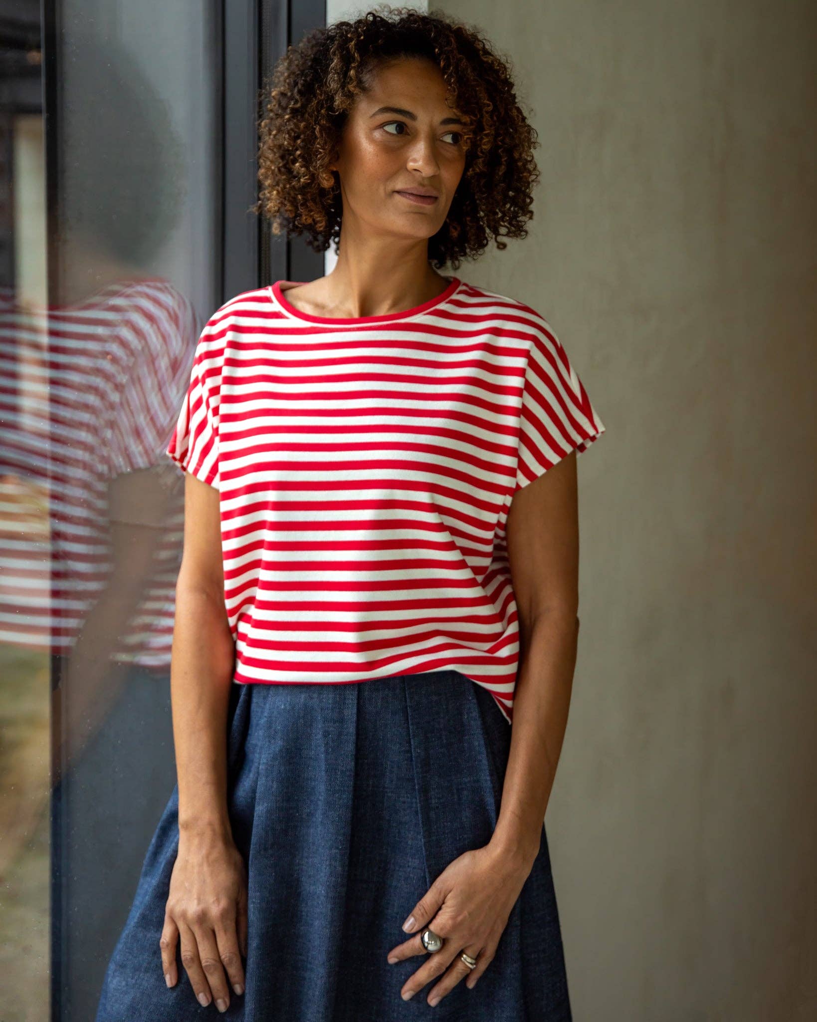 Wei Stripe Top | Red/Ecru