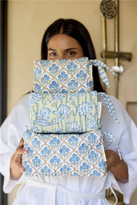 Organic Cotton Toiletry Bag - Trellis Indigo