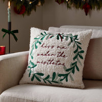 Mistletoe Wreath Embroidered Cushion Multicolour