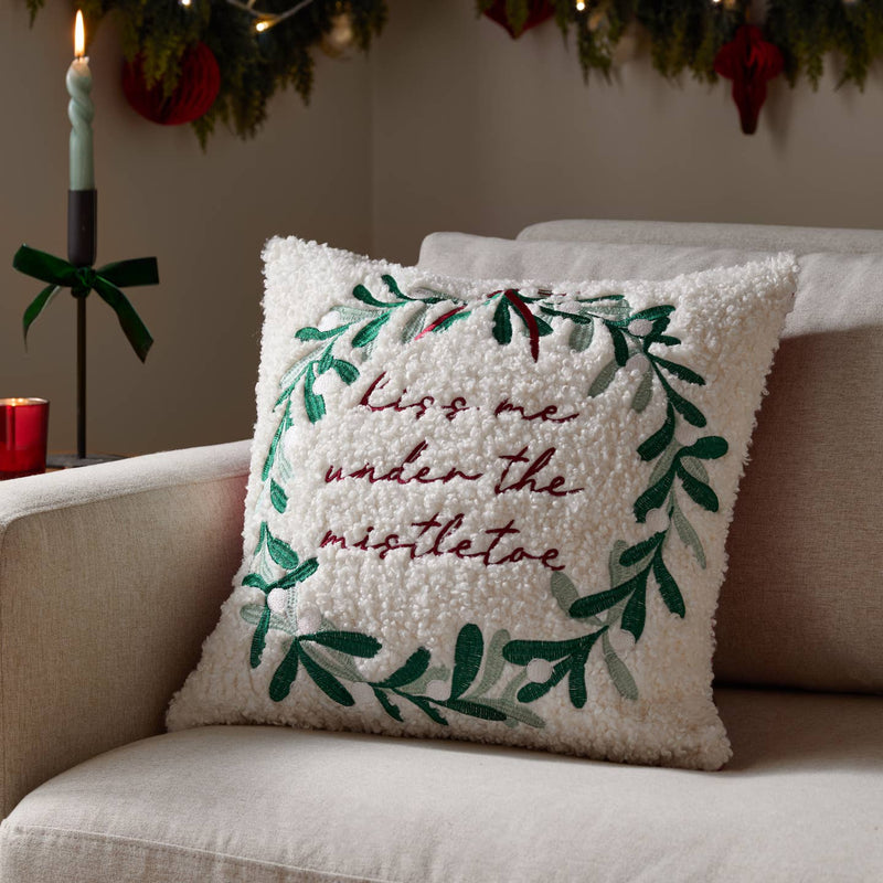 Mistletoe Wreath Embroidered Cushion Multicolour