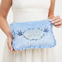 Forget Me Not Blue Velvet Embroidered Pouch