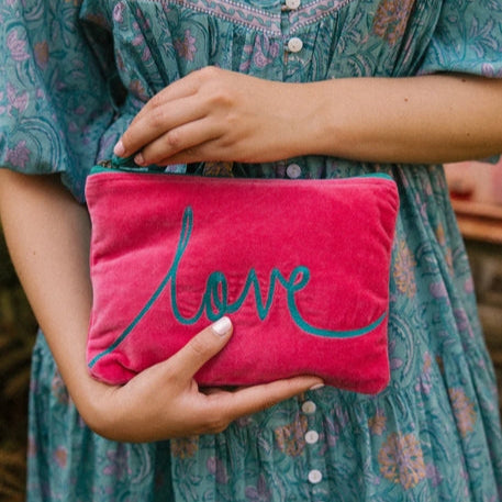 Velvet Love Pouch - Pink & Aqua
