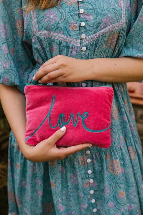 Velvet Love Pouch - Pink & Aqua