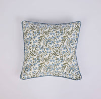 Block Printed Cushion Cover - Songbird Blue Stone