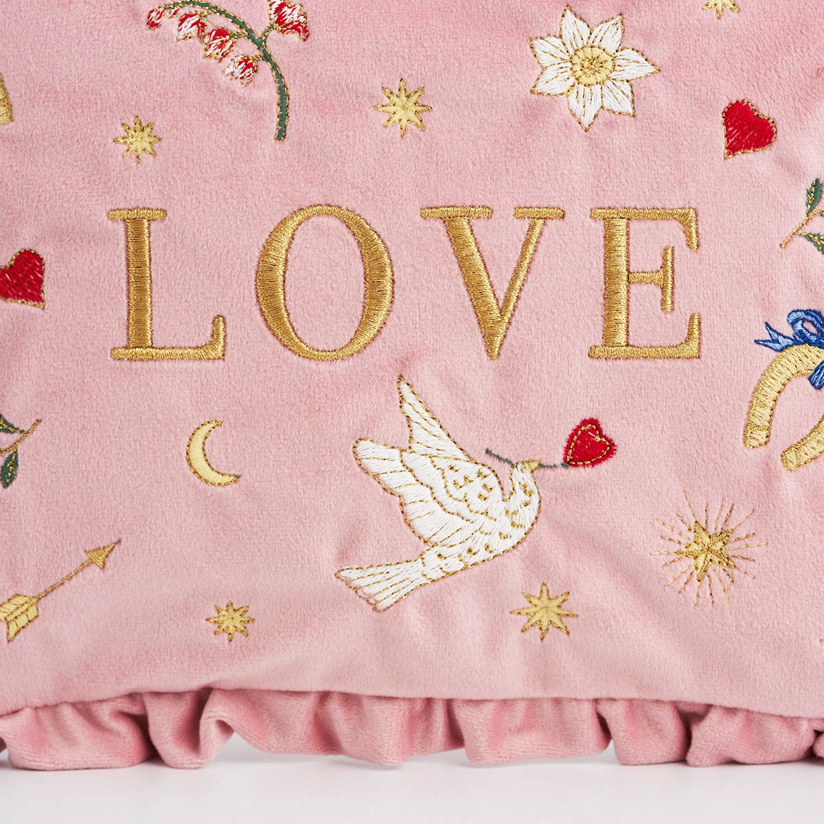 Fable England - Love Scatter Pink Velvet Embroidered Pouch