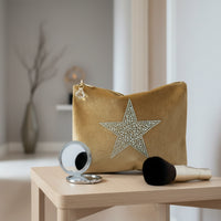 Velvet Rhinestone Heart Make Up Bag