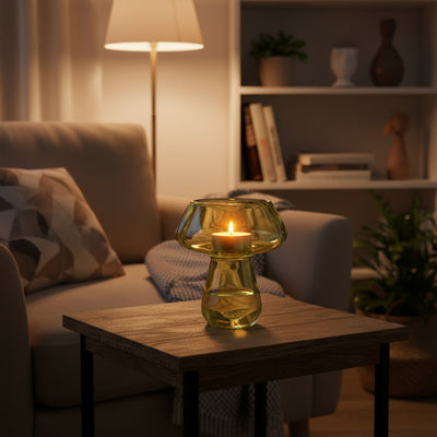 Large Mushroom Tealight Holder in Amber or Green