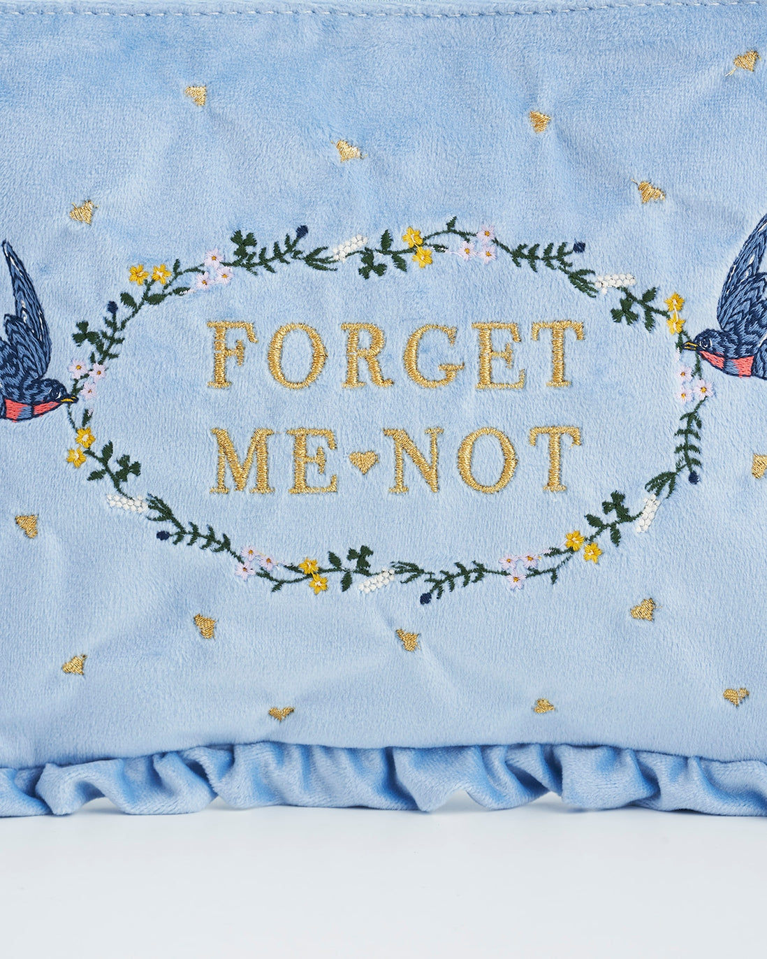 Fable England - Forget Me Not Blue Velvet Embroidered Pouch