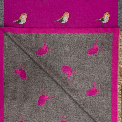 Robin Bird Woven Print On Reversible Cashmere Mix