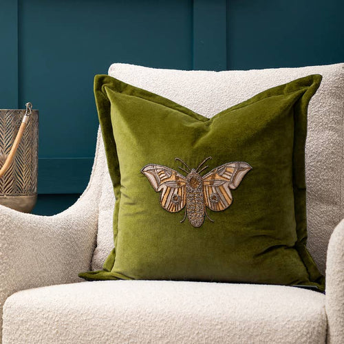 Luna Embroidered Cushion Cover in Green