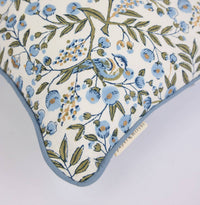 Block Printed Cushion Cover - Songbird Blue Stone