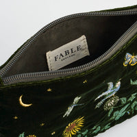 Fable England - Sunflower Green Velvet Embroidered Pouch