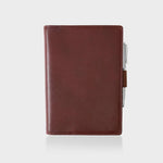 Pebble Grain Leather Notebook - Cherry / Tan