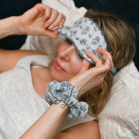 Block Printed Eye Mask & Scrunchie Set - Ditsy Floral Blue Stone