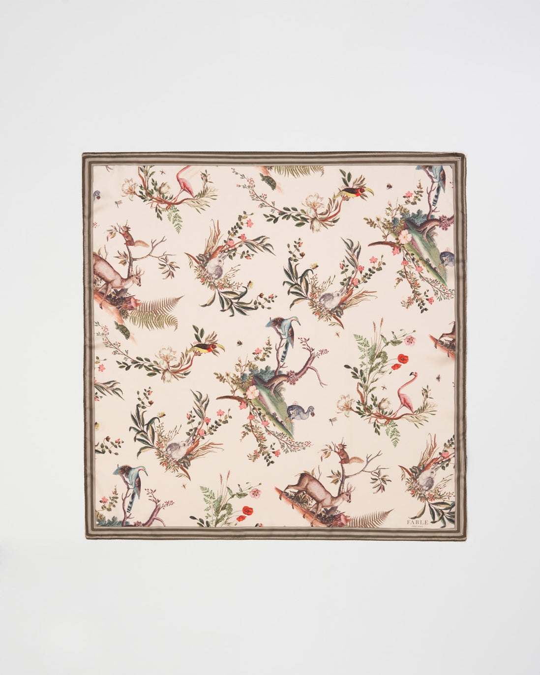 Fable Toile De Jouy Olive Green Square Scarf