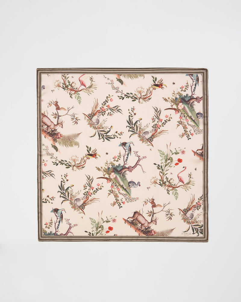 Fable Toile De Jouy Olive Green Square Scarf