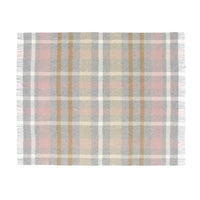 Lambswool Block Check Silver & Pink Throw Blanket