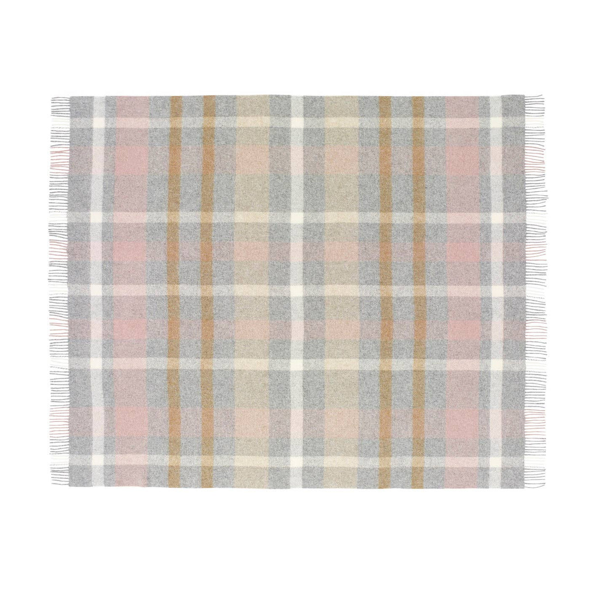 Lambswool Block Check Silver & Pink Throw Blanket