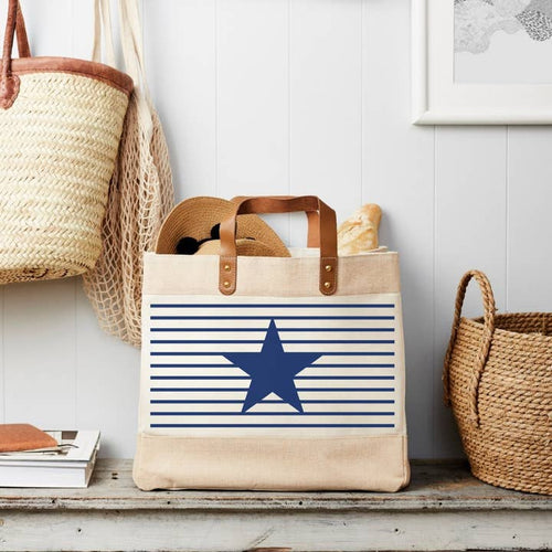 Navy Stripes with Navy Star Market Tote Bag