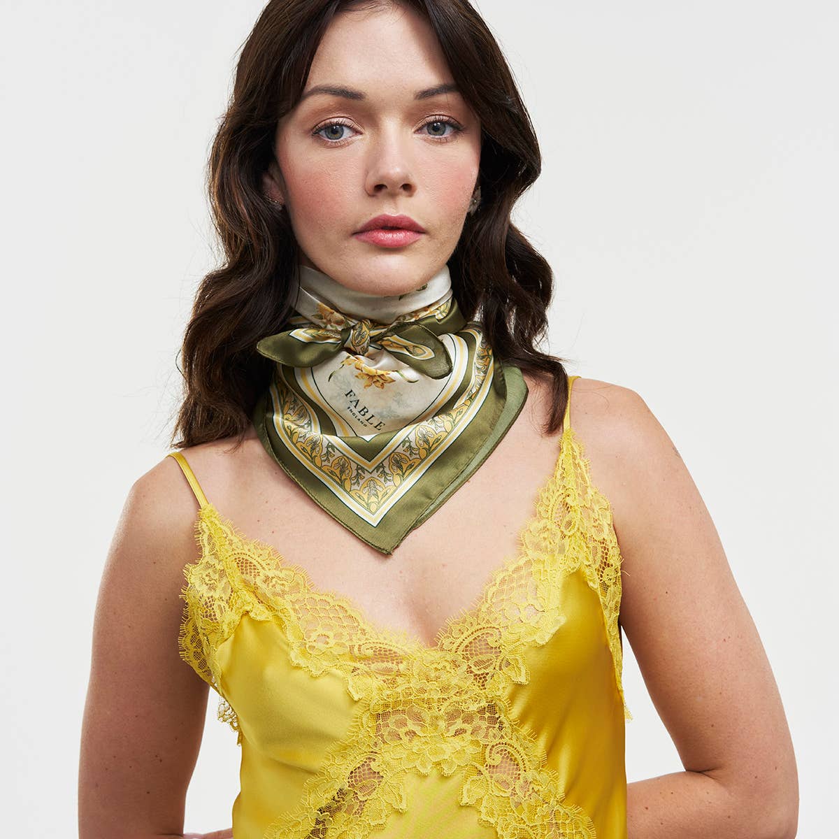 Nouveau Floral Yellow Square Scarf