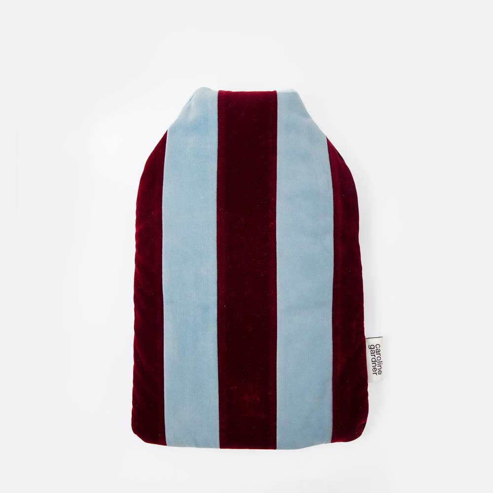 Blue/Wine Stripe Velvet Hot Water Bottle