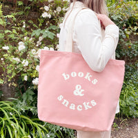 Books & Snacks - Canvas Tote Bag in 3 colours