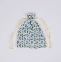 Block Printed Eye Mask & Scrunchie Set - Ditsy Floral Blue Stone
