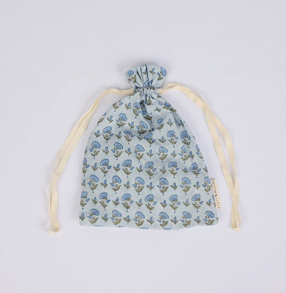 Block Printed Eye Mask & Scrunchie Set - Ditsy Floral Blue Stone