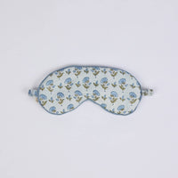 Block Printed Eye Mask & Scrunchie Set - Ditsy Floral Blue Stone