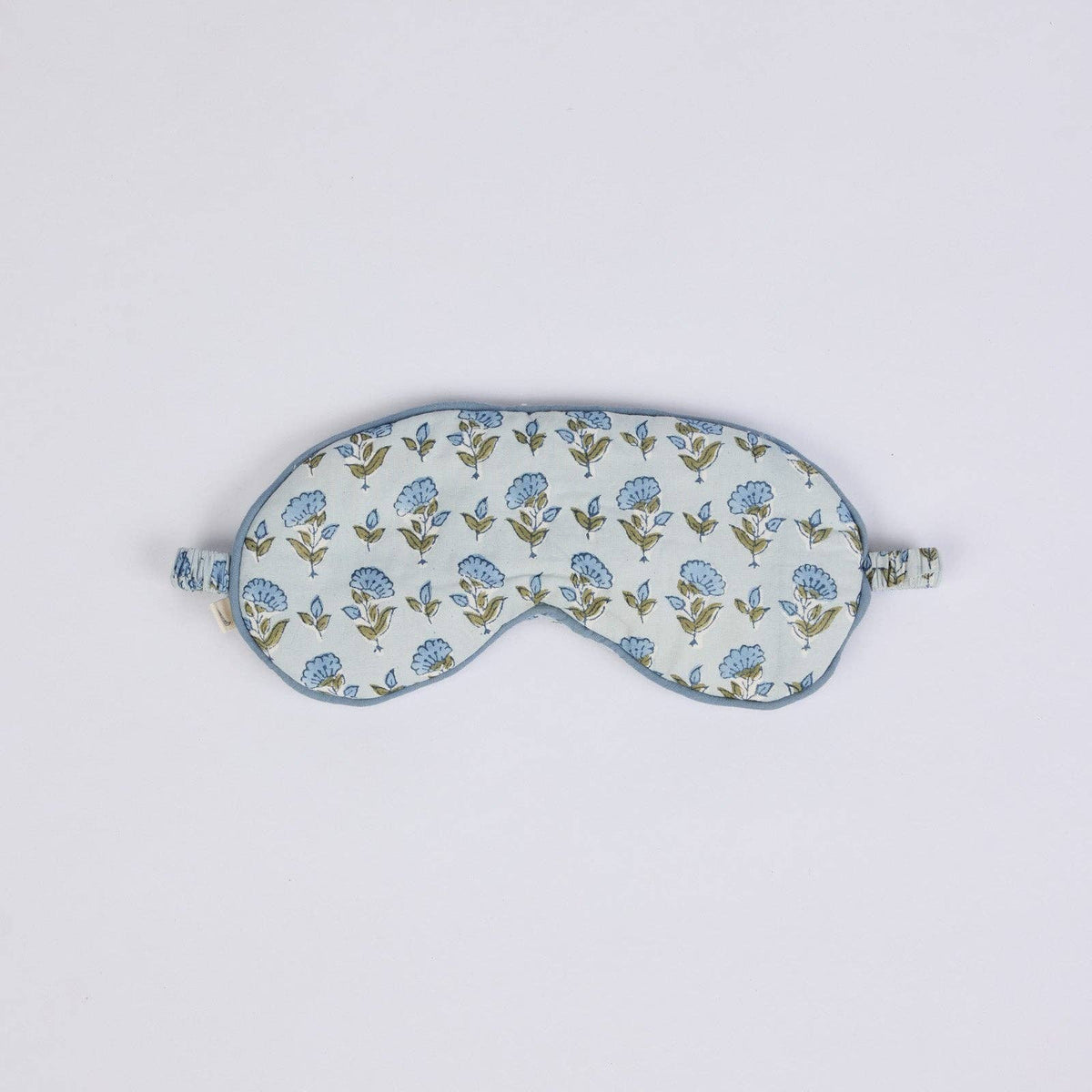 Block Printed Eye Mask & Scrunchie Set - Ditsy Floral Blue Stone
