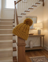 Cable Knit Pom Pom Beanie Unisex Hat ~ Mustard