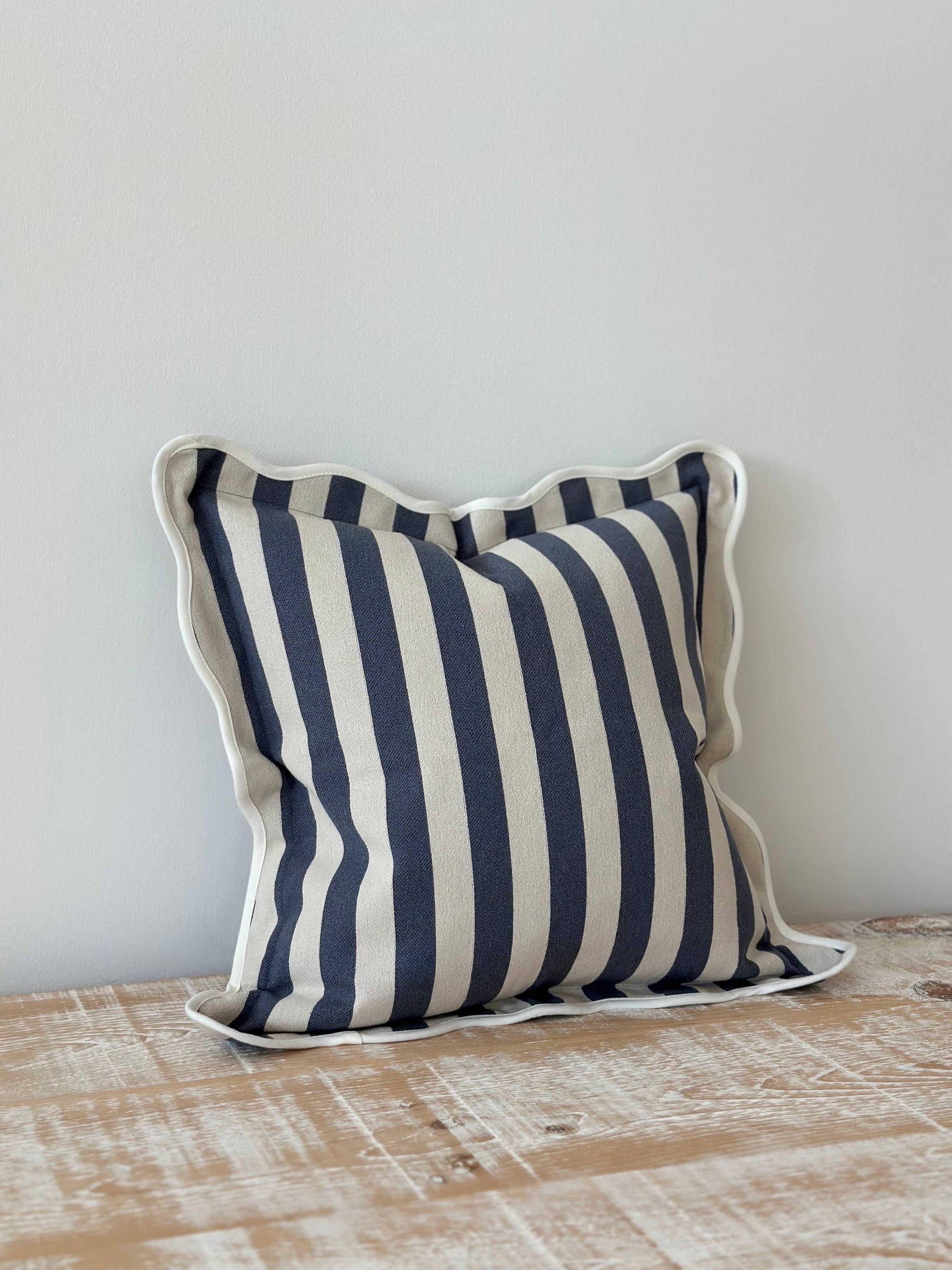 Chloe Scalloped Edge Cushion Cover - Navy Stripe