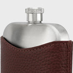 Stainless Steel Hip Flask with Pebble Grain Leather Sleeve – Cherry