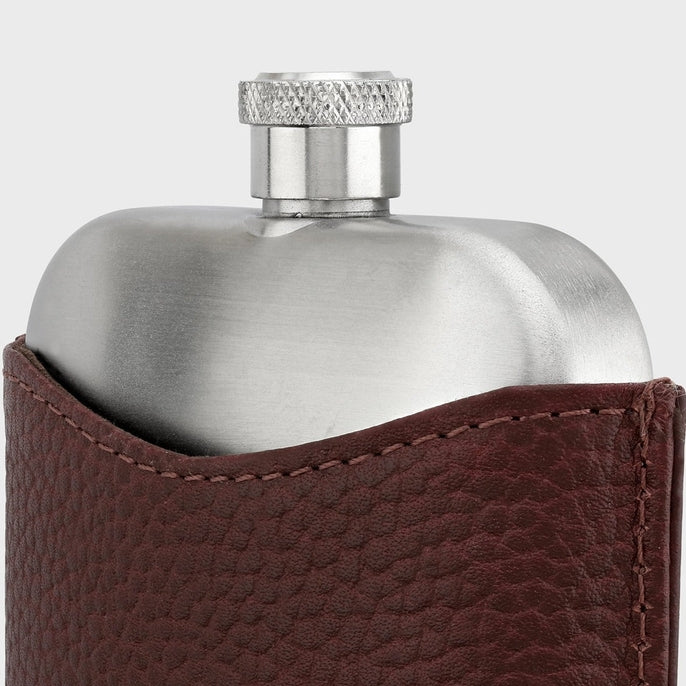 Stainless Steel Hip Flask with Pebble Grain Leather Sleeve – Cherry