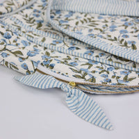Block Printed Quilted Shopping Tote Bag - Songbird Blue Stone