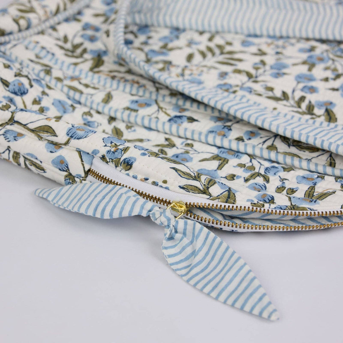 Block Printed Quilted Shopping Tote Bag - Songbird Blue Stone