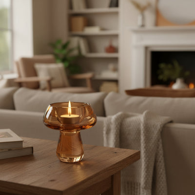 Large Mushroom Tealight Holder in Amber or Green