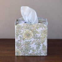 Block Printed Tissue Box - Trellis Indigo and  Wild Rose Buttercream