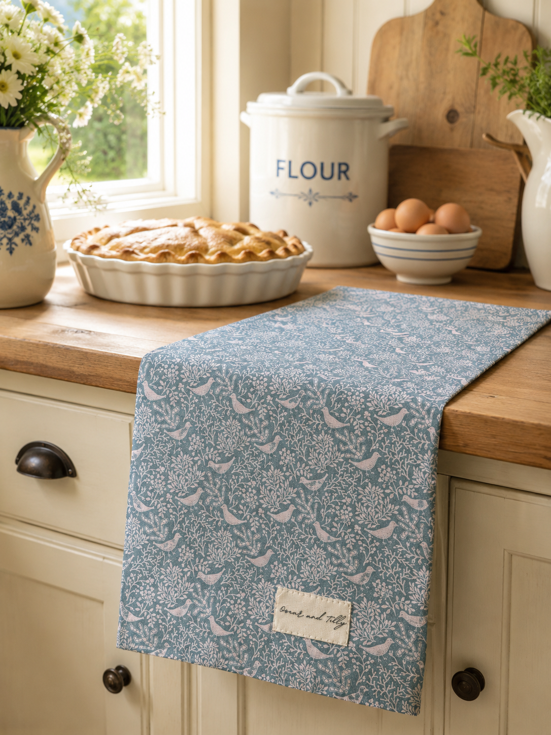 Birds & Branches Tea Towel – Powder Blue