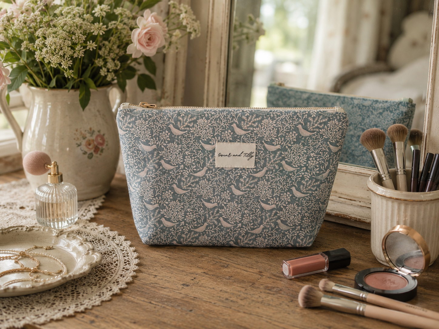Birds & Branches Cosmetics Bag - Powder Blue