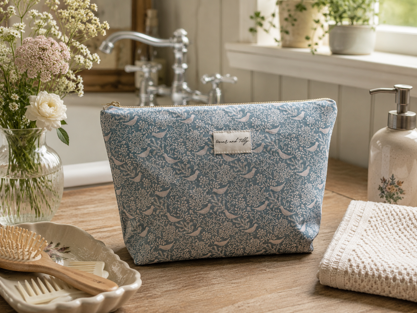 Birds & Branches Wash Bag - Powder Blue