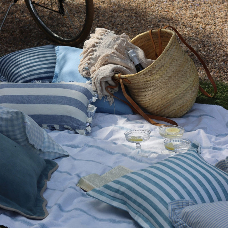 Vienna Blue Stripe Flanged Edge Cushion
