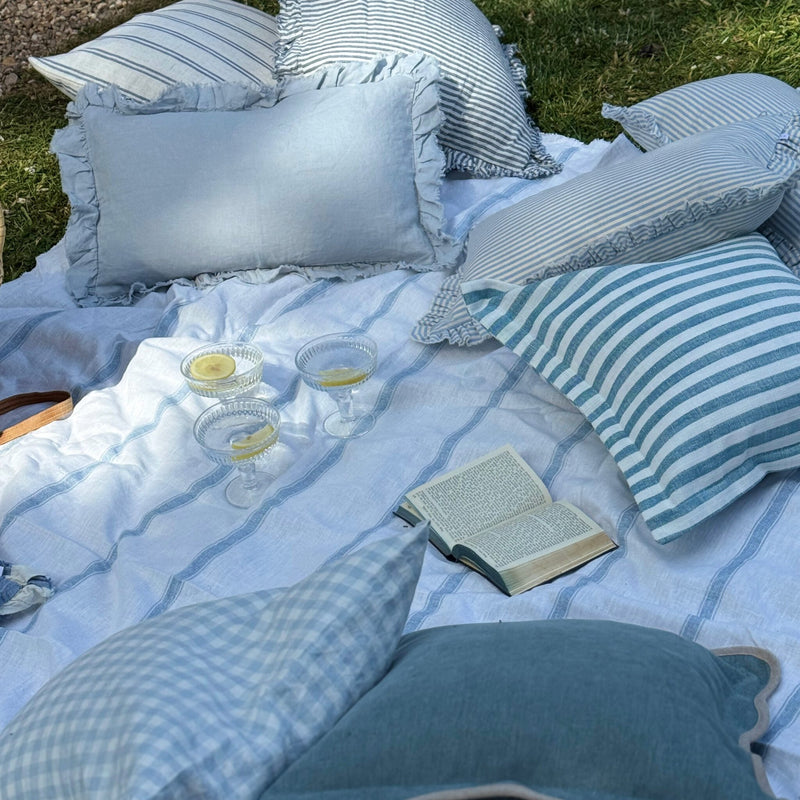 Vienna Blue Stripe Flanged Edge Cushion