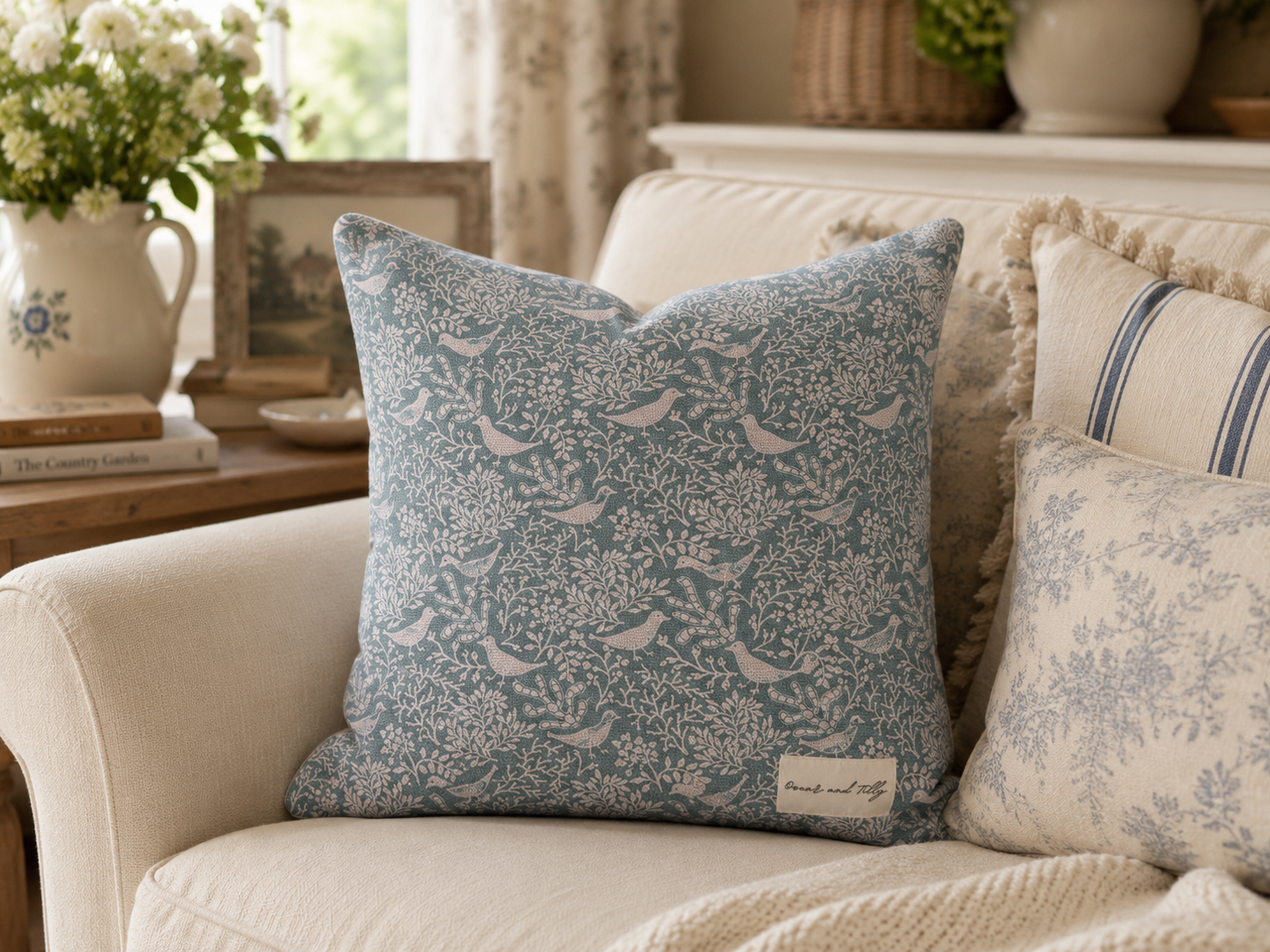Birds & Branches Cushion Cover - Powder Blue