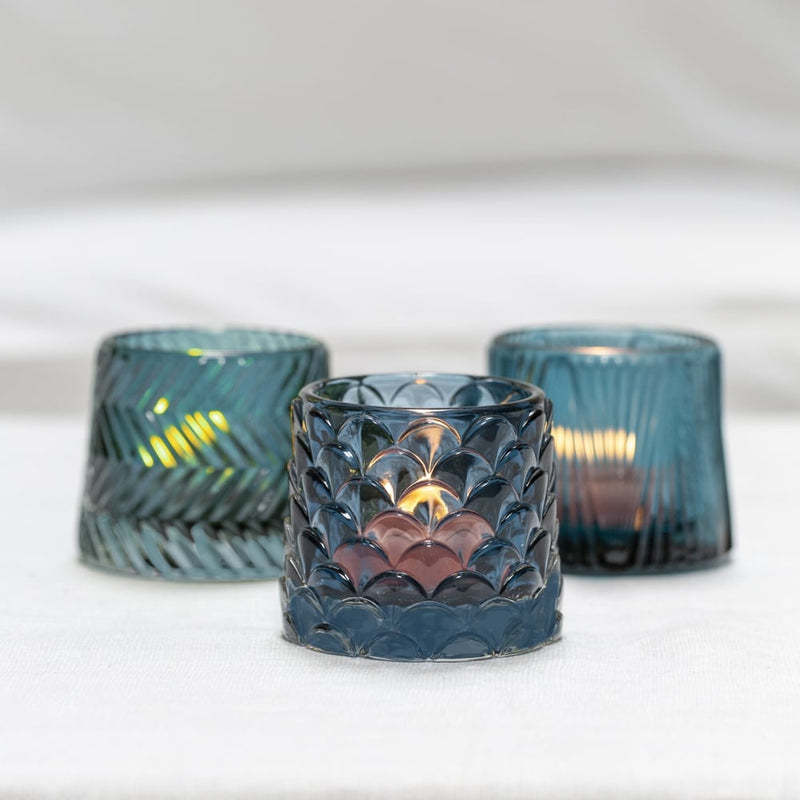 Pontus Blue Tea Light Holders ~ set of 3 Assorted Designs